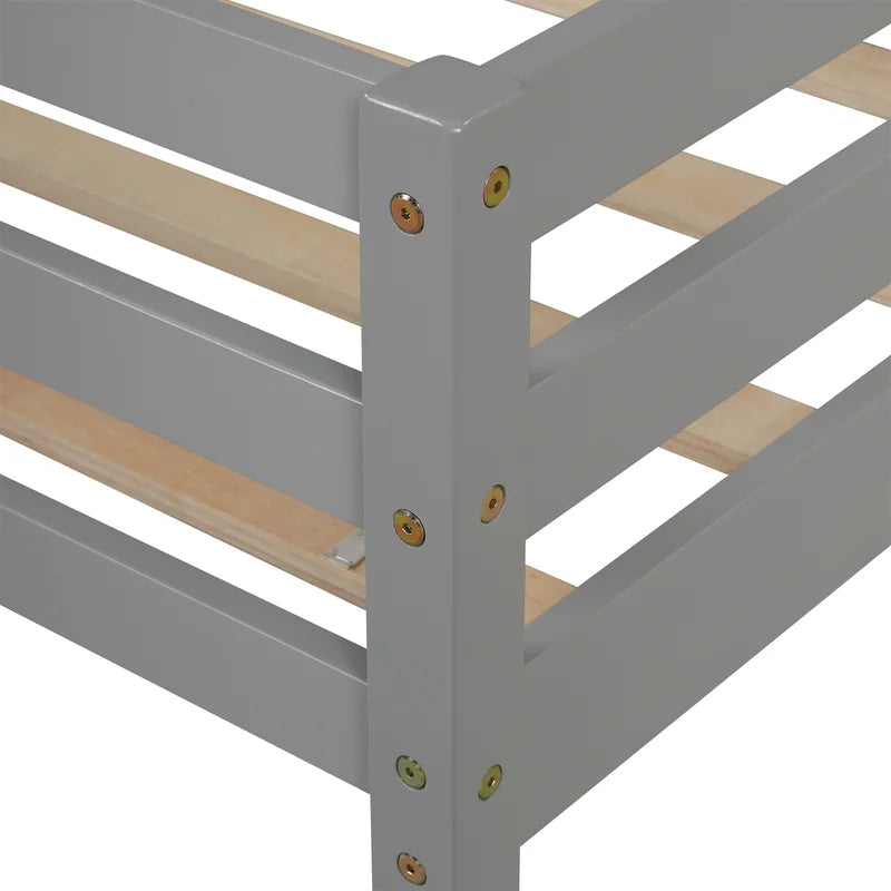 Twin over Twin L-shaped Bunk Bed with Desk, Gray
