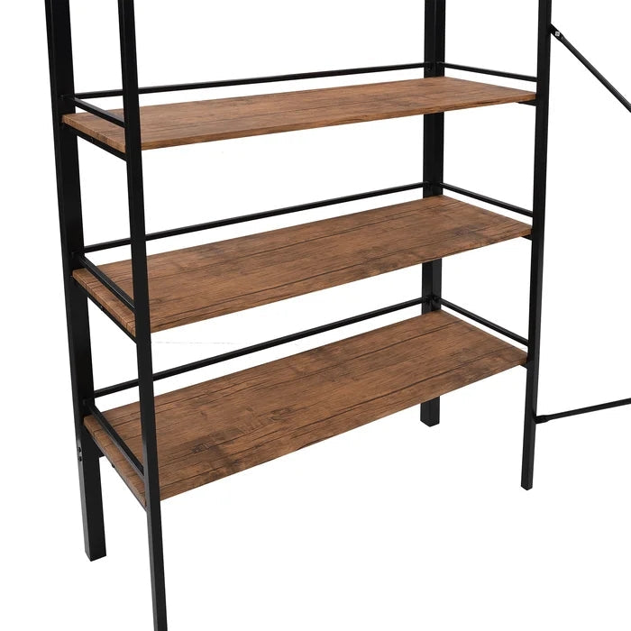 Metal Twin Loft Bed with Shelves and Desk, Black