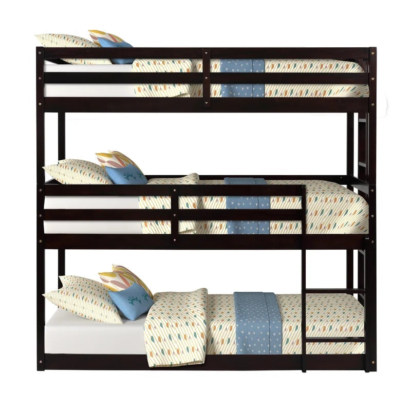 Detachable Twin Triple Bunk Bed with Ladders, Espresso