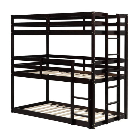 Detachable Twin Triple Bunk Bed with Ladders, Espresso