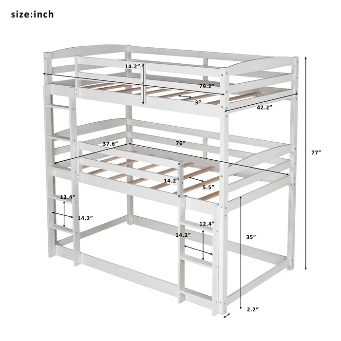 Twin over Twin over Twin Triple Bunk Bed, White