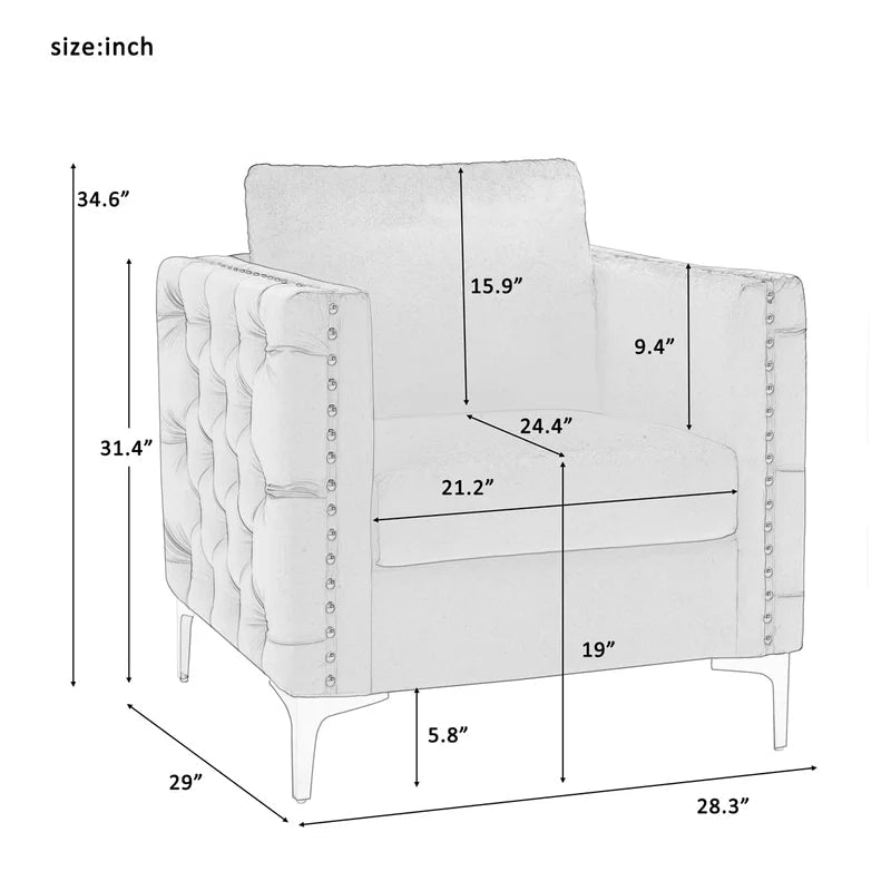Modern Tufted Velvet Armchair Sofa Chair, Gray