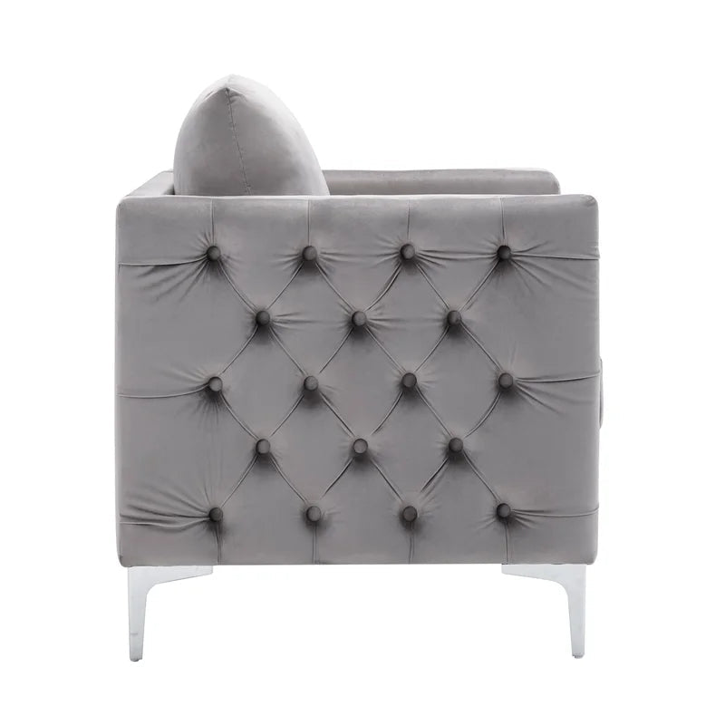 Modern Tufted Velvet Armchair Sofa Chair, Gray