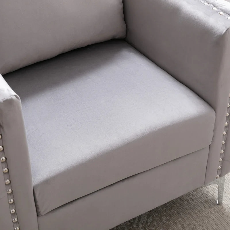 Modern Tufted Velvet Armchair Sofa Chair, Gray