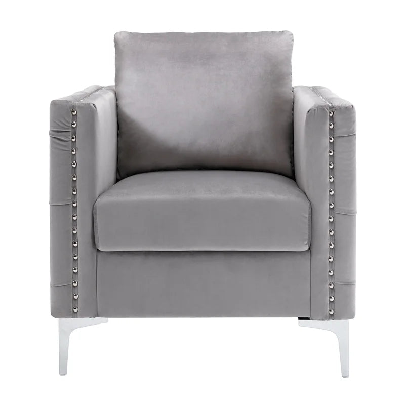 Modern Tufted Velvet Armchair Sofa Chair, Gray