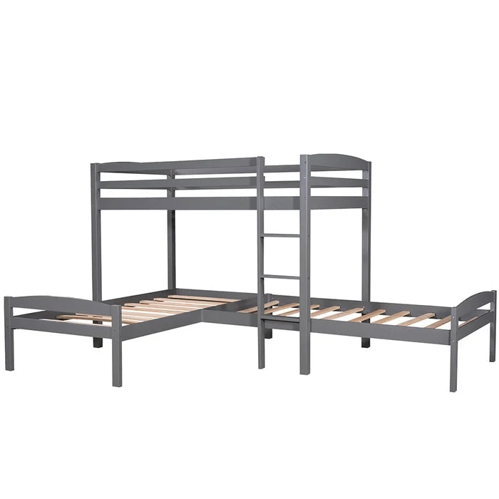 Twin Over Twin Over Twin L-Shaped Bunk Beds, Gray