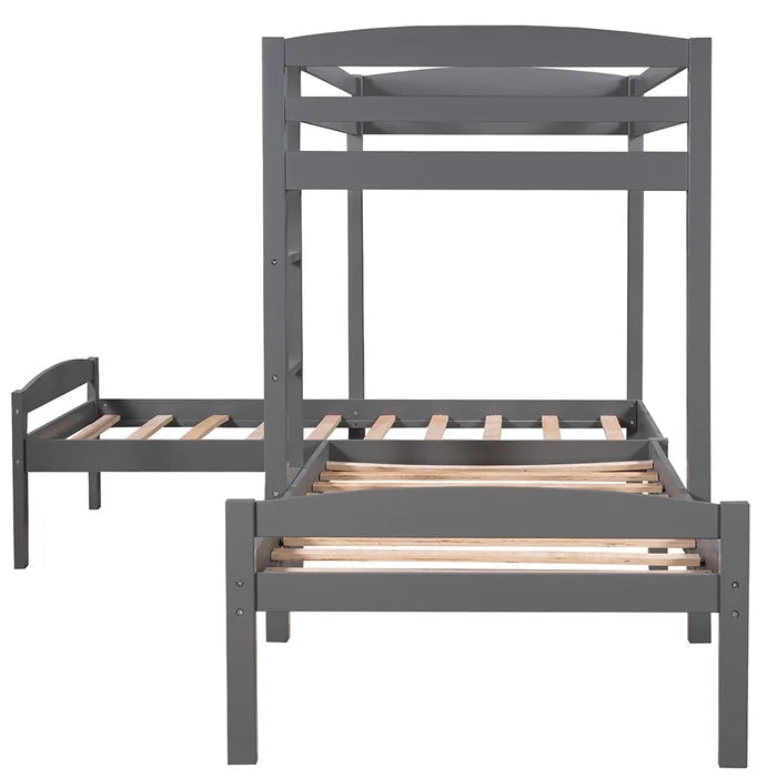 Twin Over Twin Over Twin L-Shaped Bunk Beds, Gray