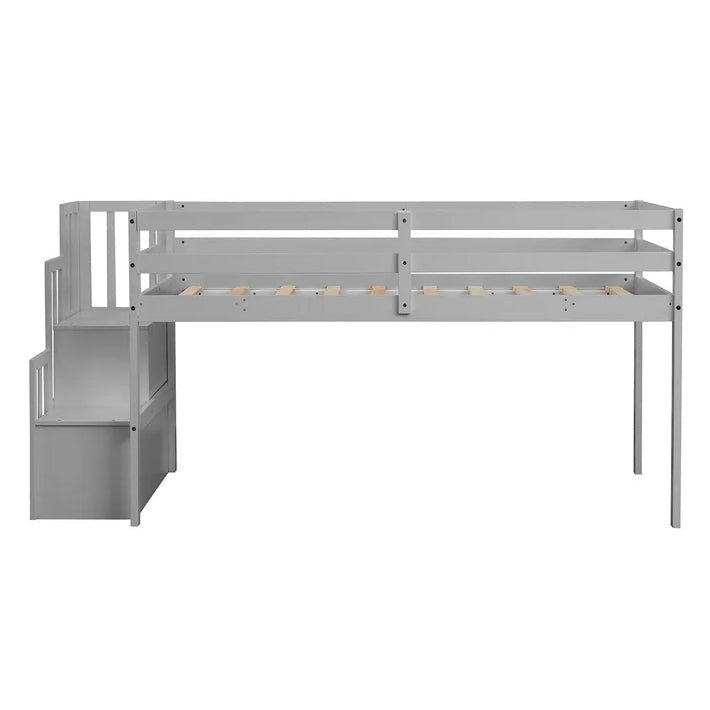 Twin size Loft Bunk Bed with Staircase, Grey