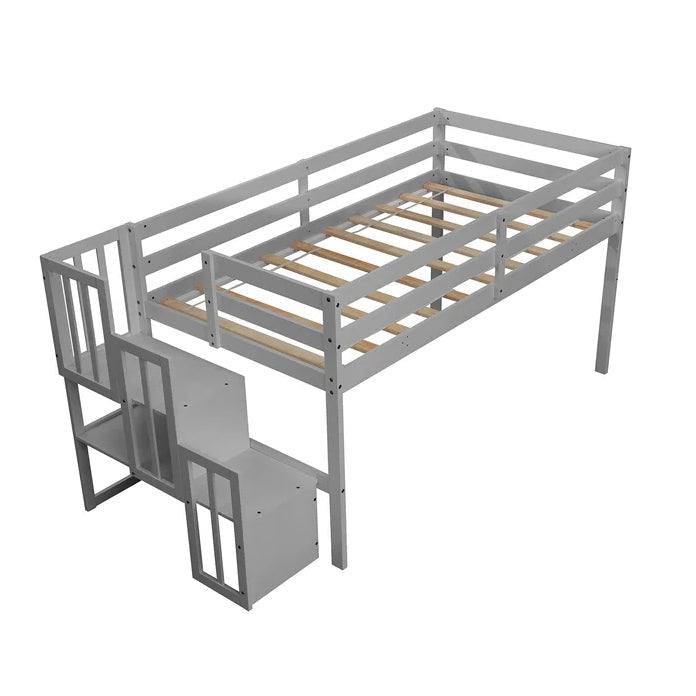 Twin size Loft Bunk Bed with Staircase, Grey