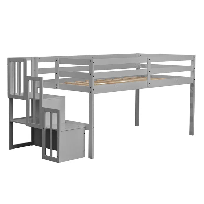 Twin size Loft Bunk Bed with Staircase, Grey
