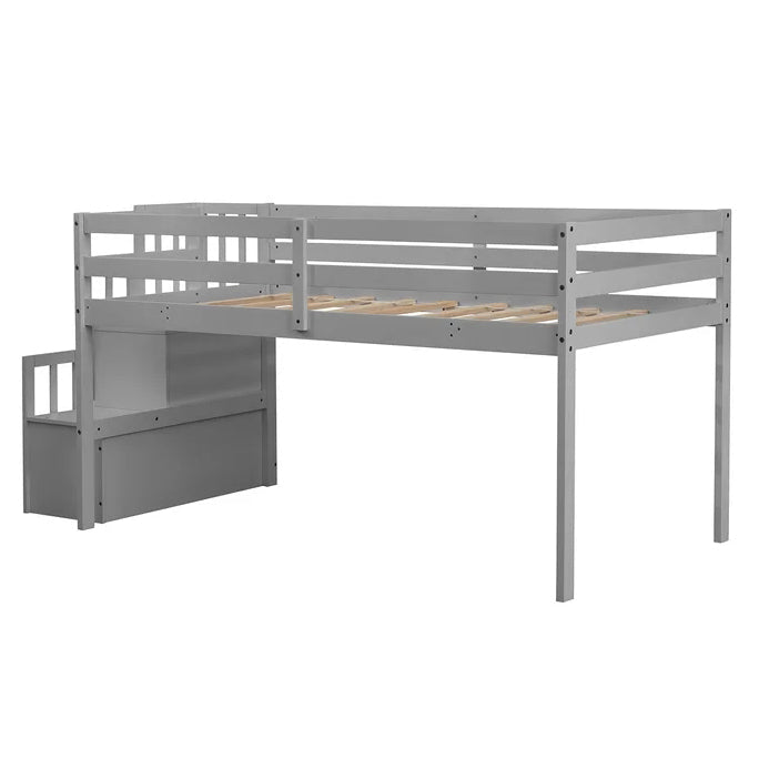 Twin size Loft Bunk Bed with Staircase, Grey