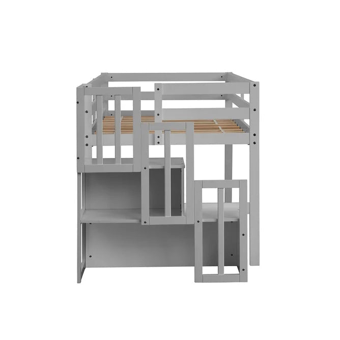 Twin size Loft Bunk Bed with Staircase, Grey