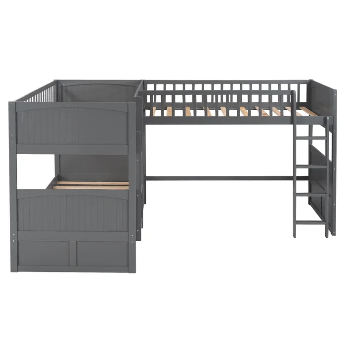 Twin Size Bunk Bed with a Loft Bed attached, with Two Drawers, Gray