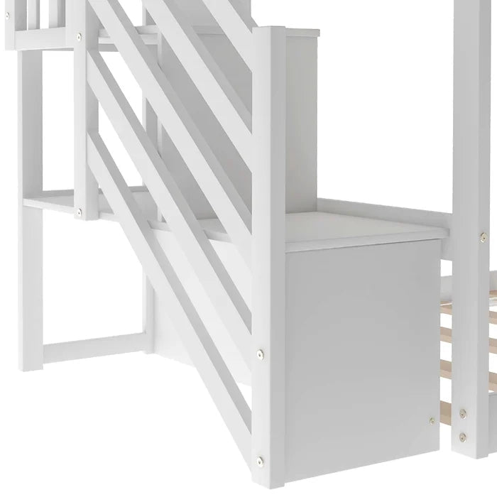 Twin over Twin Bunk Bed with Convertible Slide and Stairway, White