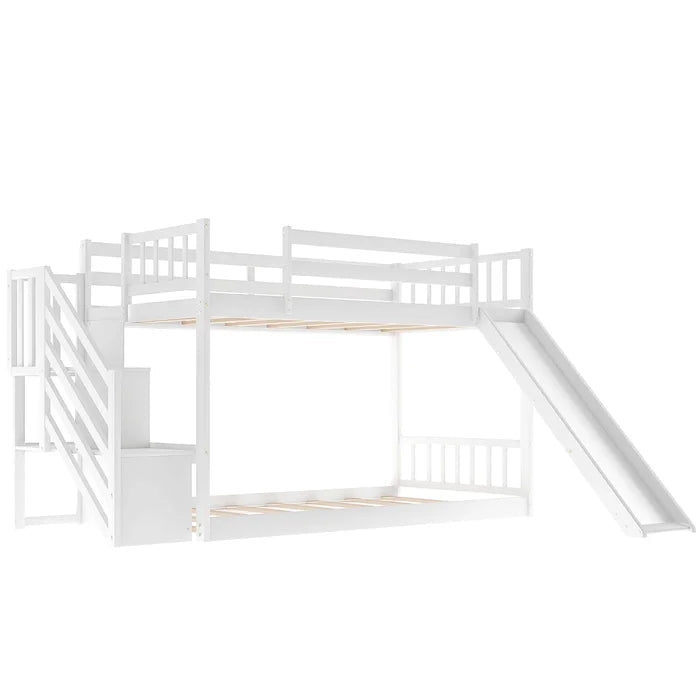 Twin over Twin Bunk Bed with Convertible Slide and Stairway, White
