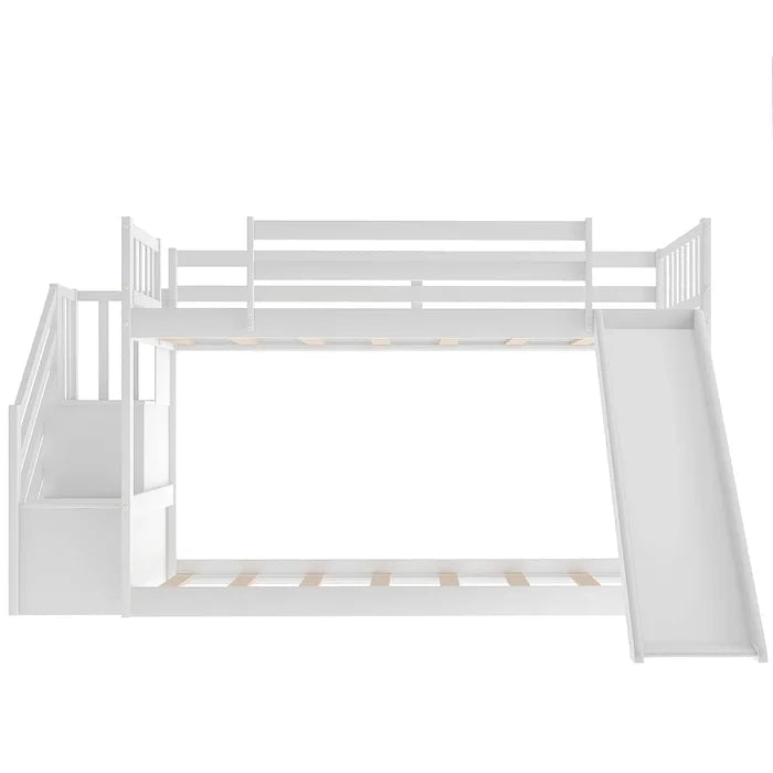 Twin over Twin Bunk Bed with Convertible Slide and Stairway, White