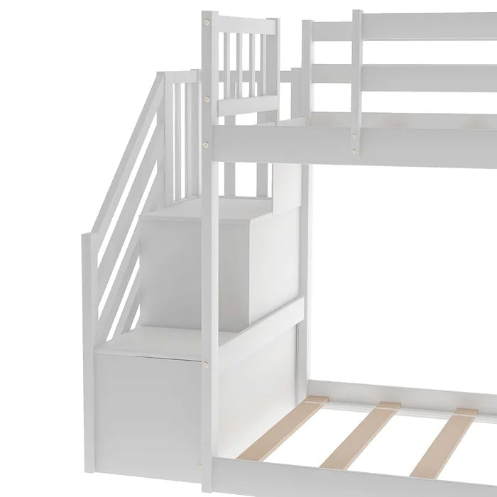Twin over Twin Bunk Bed with Convertible Slide and Stairway, White