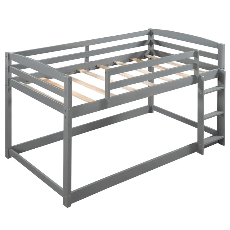 Twin over Twin Floor Bunk Bed with Ladder, Gray