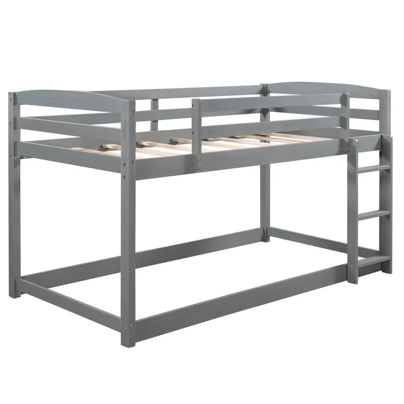 Twin over Twin Floor Bunk Bed with Ladder, Gray