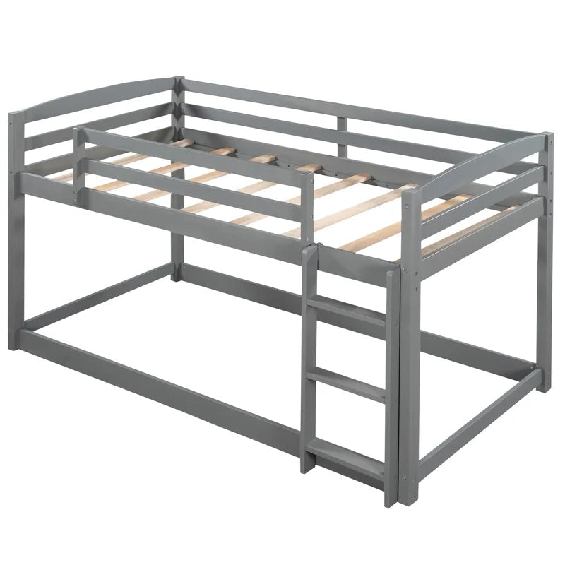 Twin over Twin Floor Bunk Bed with Ladder, Gray