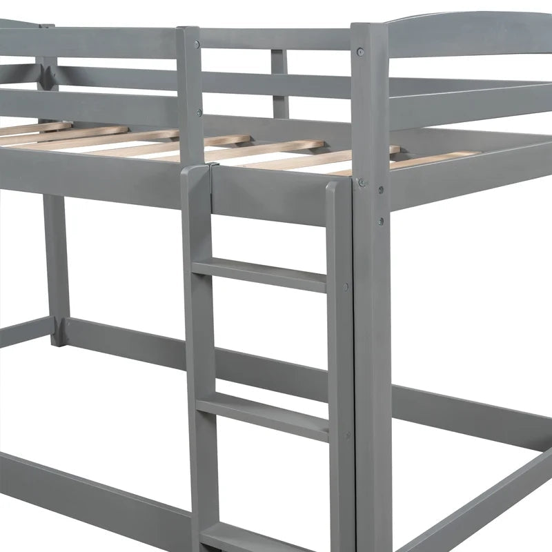 Twin over Twin Floor Bunk Bed with Ladder, Gray
