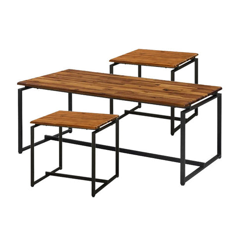 3pcs Pack Coffee/End Table Set, Oak & Black