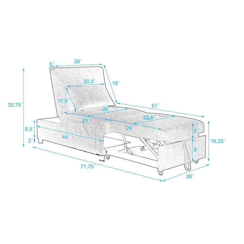 Folding Ottoman Armless Slipcovered Sofa Bed, Begie