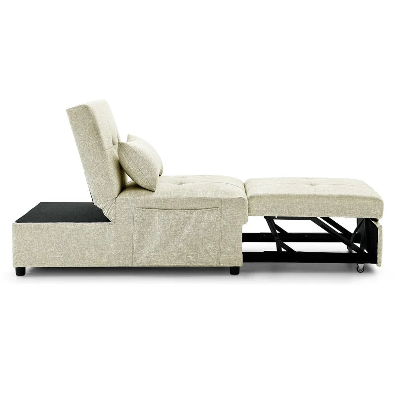 Folding Ottoman Armless Slipcovered Sofa Bed, Begie