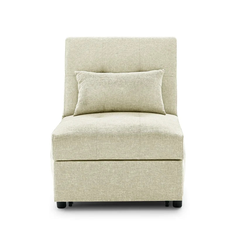 Folding Ottoman Armless Slipcovered Sofa Bed, Begie
