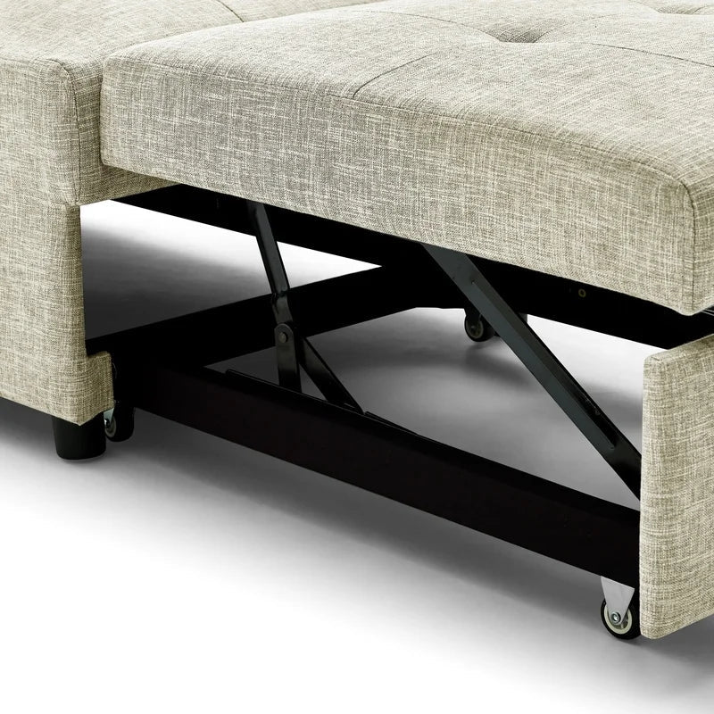 Folding Ottoman Armless Slipcovered Sofa Bed, Begie