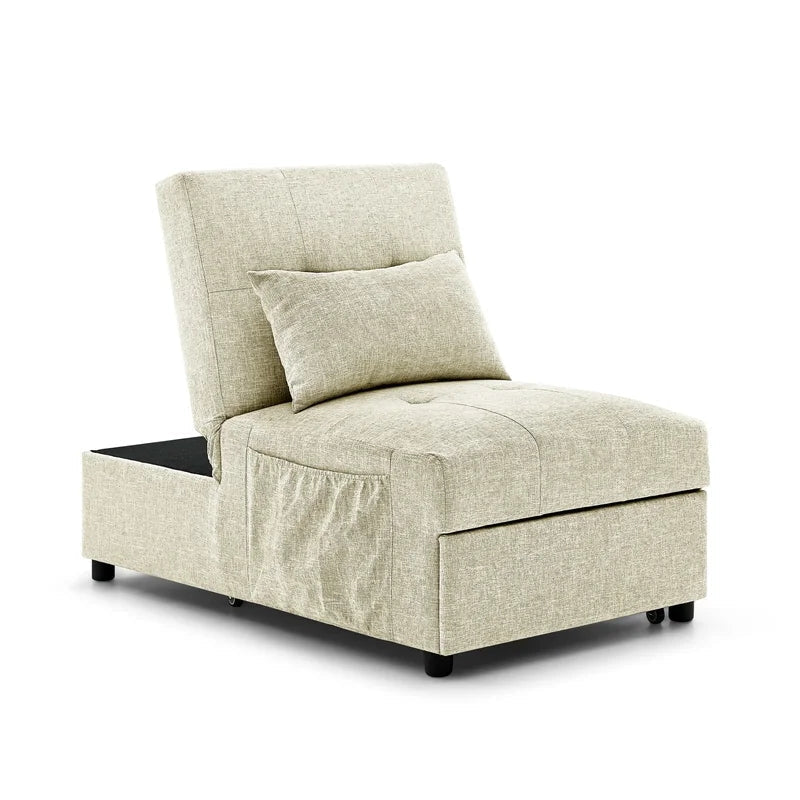 Folding Ottoman Armless Slipcovered Sofa Bed, Begie
