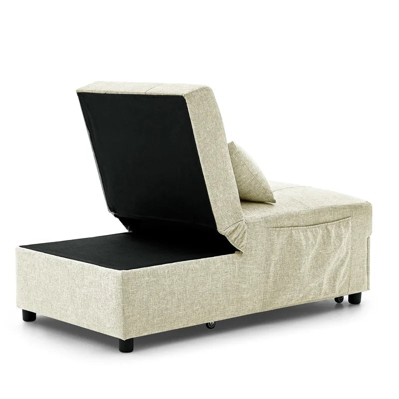 Folding Ottoman Armless Slipcovered Sofa Bed, Begie