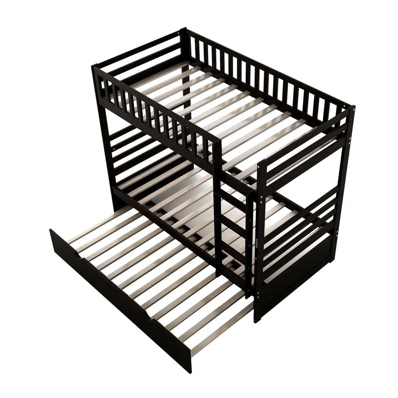 Twin Bunk Beds for Kids with Safety Rail and Trundle, Espresso