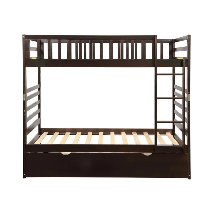 Twin Bunk Beds for Kids with Safety Rail and Trundle, Espresso