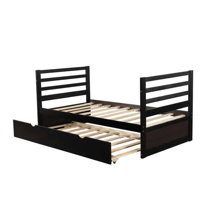 Twin Bunk Beds for Kids with Safety Rail and Trundle, Espresso