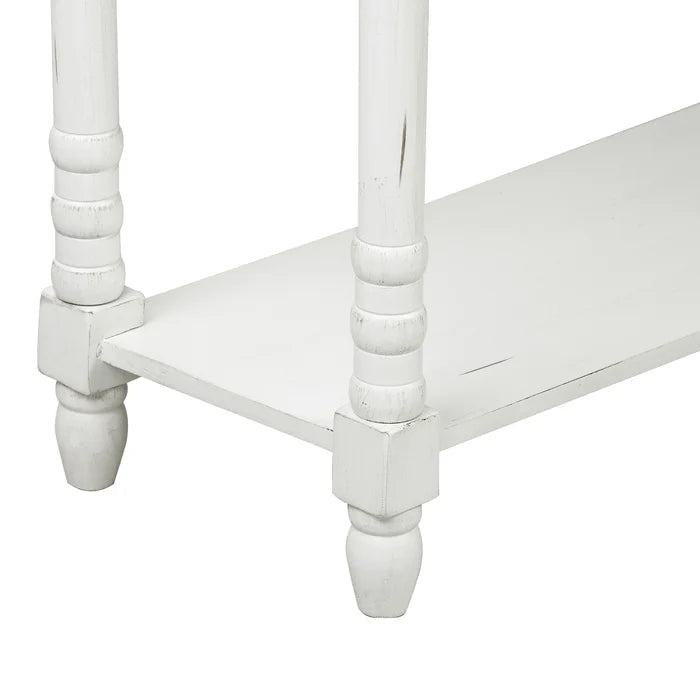 58¡± Console Table with Two Drawers and Long Shelf (Antique White)