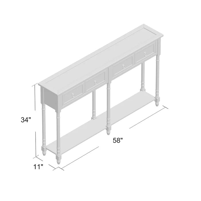 58¡± Console Table with Two Drawers and Long Shelf (Antique White)