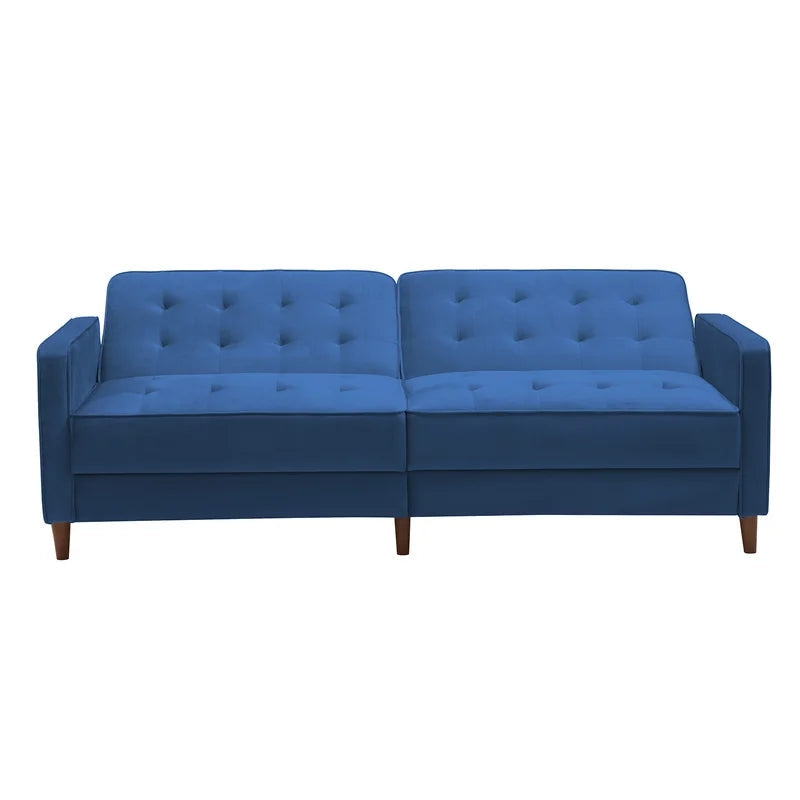 Modern Velvet Square Arm Sofa Bed, Blue