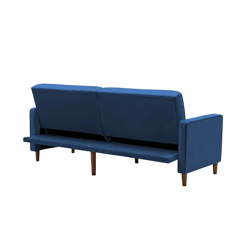 Modern Velvet Square Arm Sofa Bed, Blue