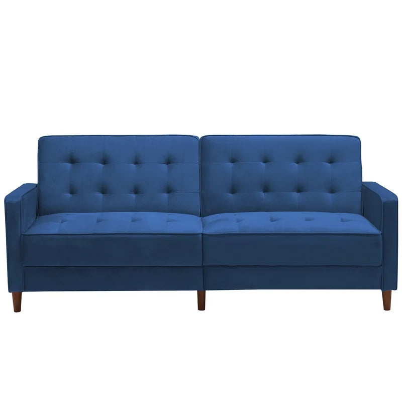 Modern Velvet Square Arm Sofa Bed, Blue