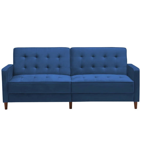 Modern Velvet Square Arm Sofa Bed, Blue