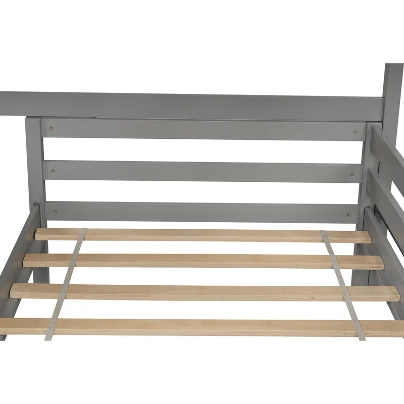Twin over Twin L-shaped Bunk Bed with Desk, Gray