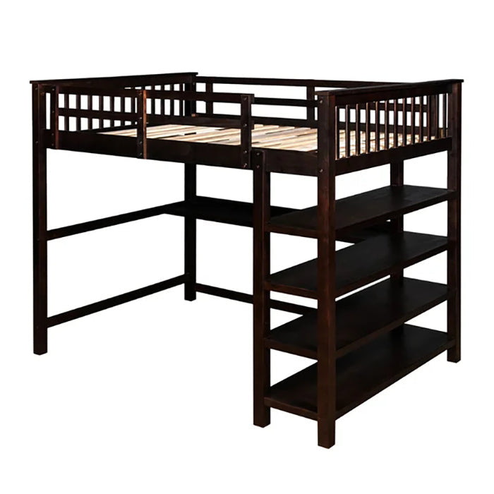 Full Loft Bed with Built-in-Desk and Shelves, Espresso