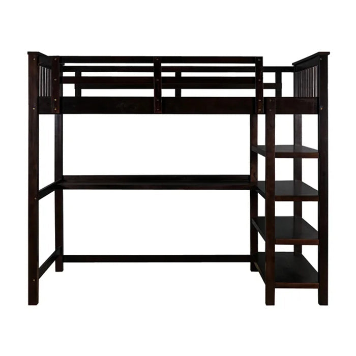 Full Loft Bed with Built-in-Desk and Shelves, Espresso