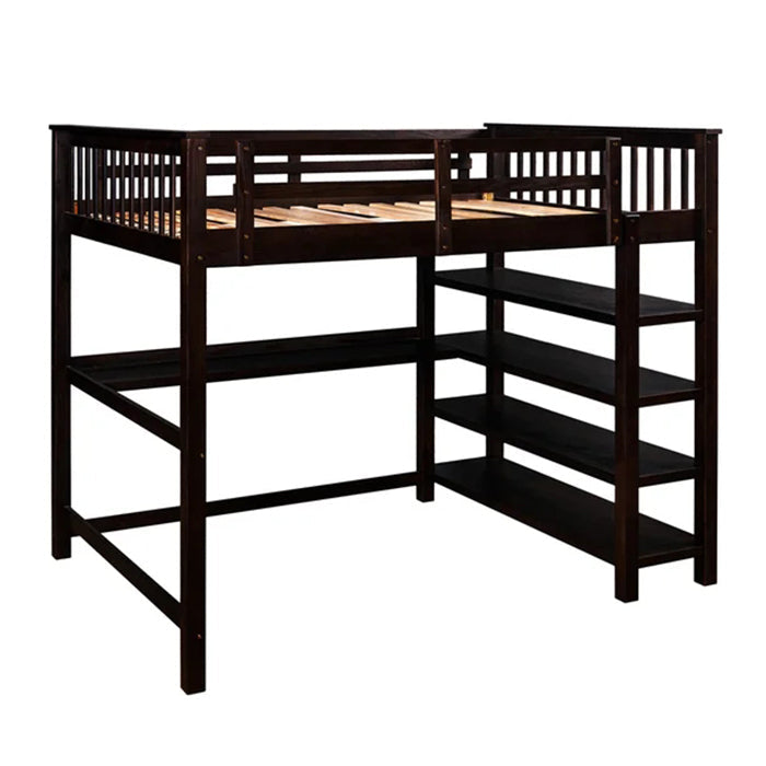 Full Loft Bed with Built-in-Desk and Shelves, Espresso