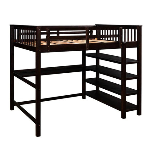 Full Loft Bed with Built-in-Desk and Shelves, Espresso