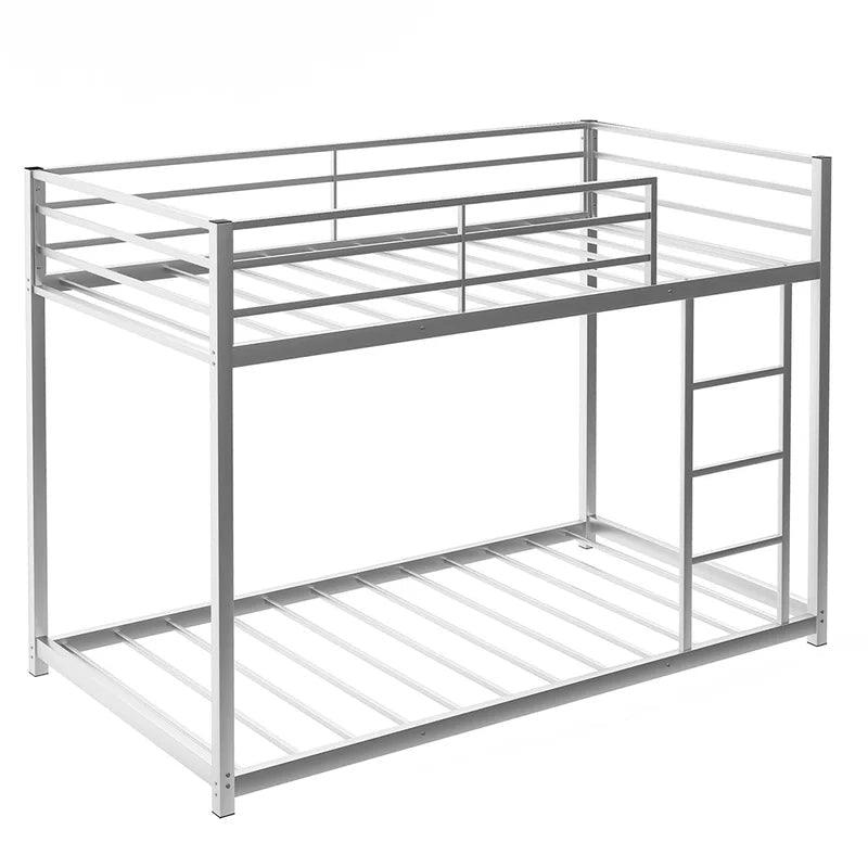 Twin over Twin Metal Bunk Bed, Low Bunk Bed with Ladder, Silver