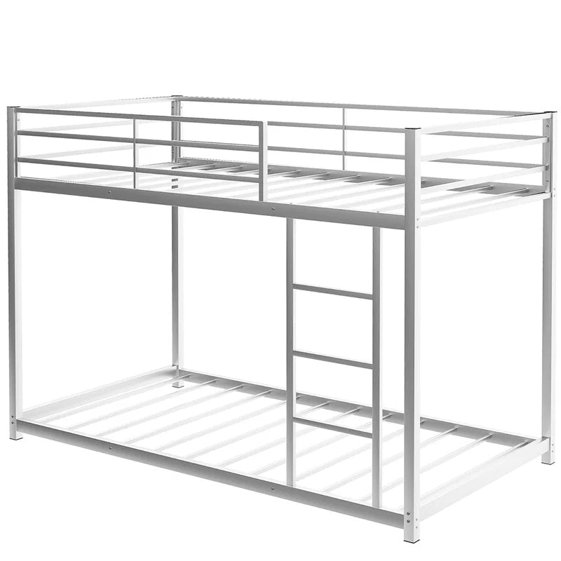 Twin over Twin Metal Bunk Bed, Low Bunk Bed with Ladder, Silver