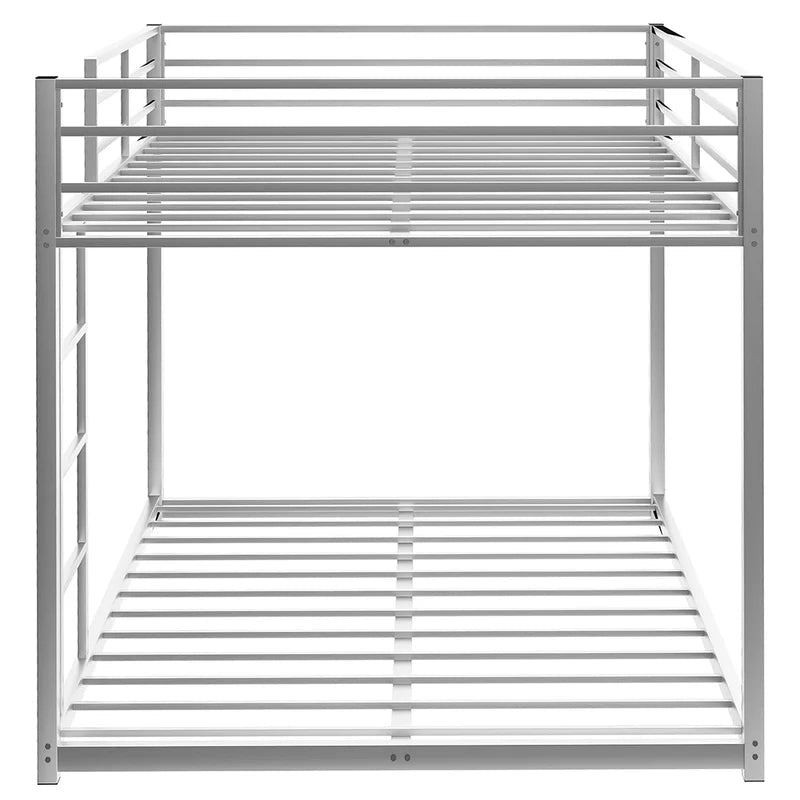 Twin over Twin Metal Bunk Bed, Low Bunk Bed with Ladder, Silver