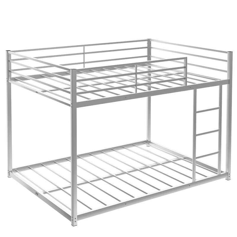 Twin over Twin Metal Bunk Bed, Low Bunk Bed with Ladder, Silver